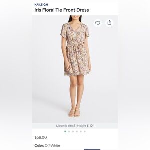 Kaileigh Iris Floral Tie Front Dress in Cream